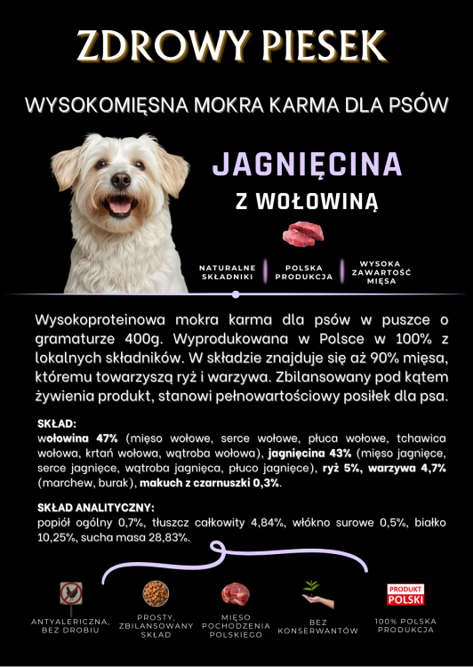 jagnięcina z wołowiną ulotka zdrowy piesek mokra karma dla psa